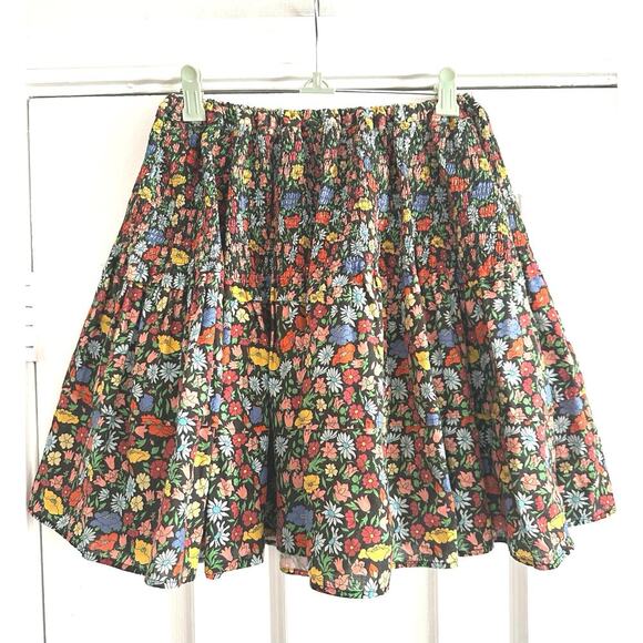 PERSEVERANCE London Poppy Floral Mini Skirt Smocked Tiered Ruffle - Sz 10 - Picture 4 of 8